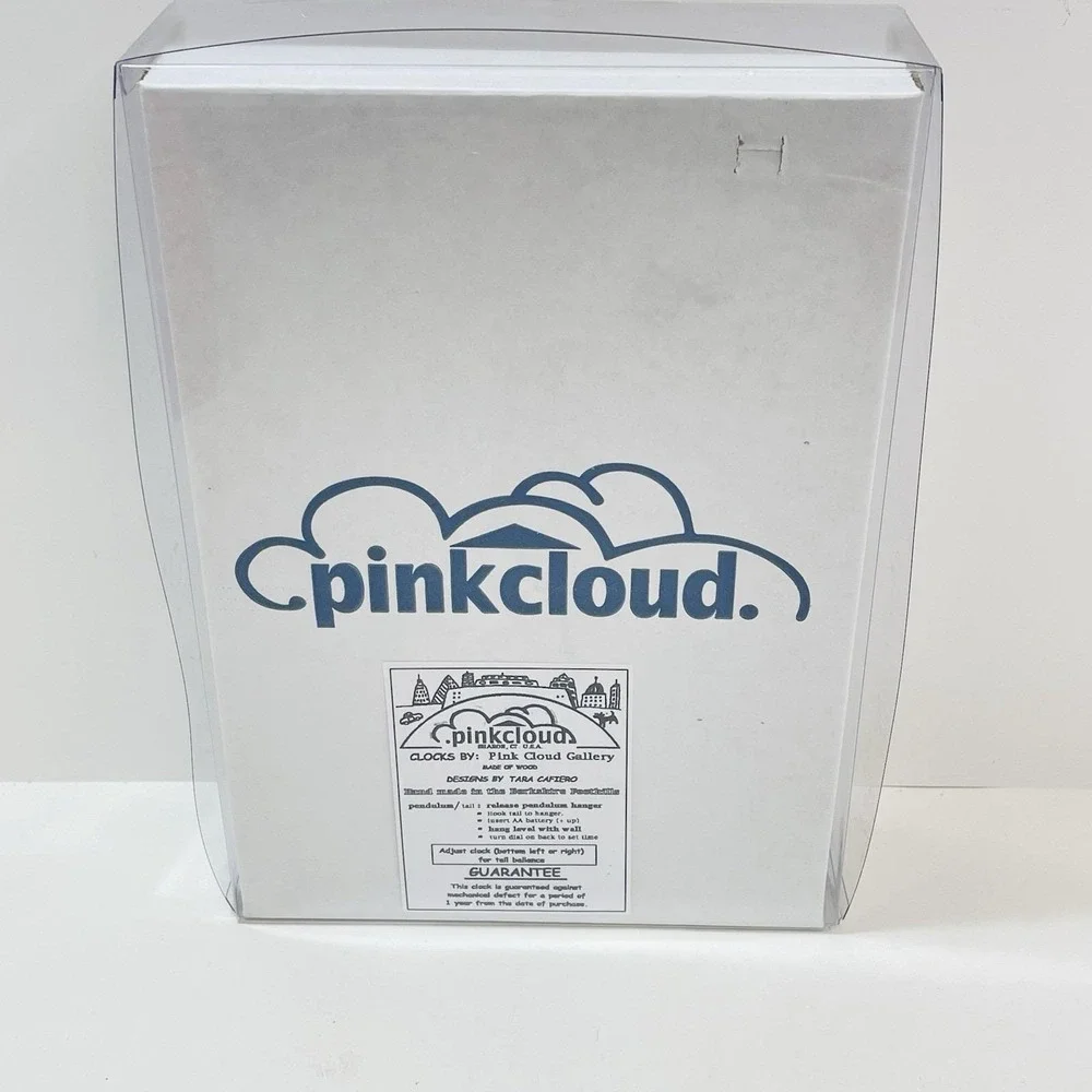 Vtg Pink Cloud Gallery Orange Tabby Kitty Cat Wood Clock Tara Cafiero
